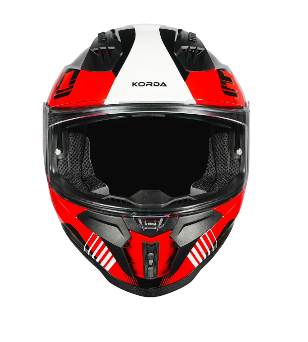 KORDA EVO ARTEMIS GLOSS BLACK WHITE and RED W/P FULL FACE HELMET ISI CERTIFIED