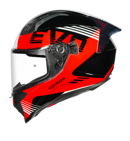 KORDA EVO ARTEMIS GLOSS BLACK WHITE and RED W/P FULL FACE HELMET ISI CERTIFIED