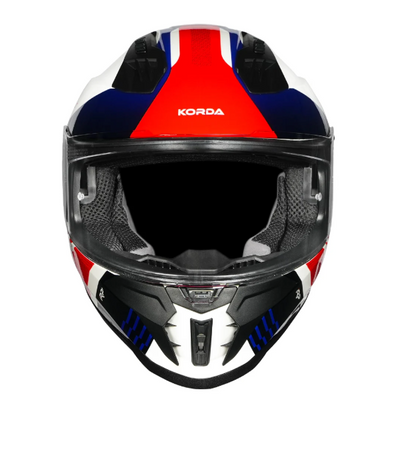 KORDA EVO Styx GLOSS WHITE BLUE and RED W/P FULL FACE HELMET ISI CERTIFIED