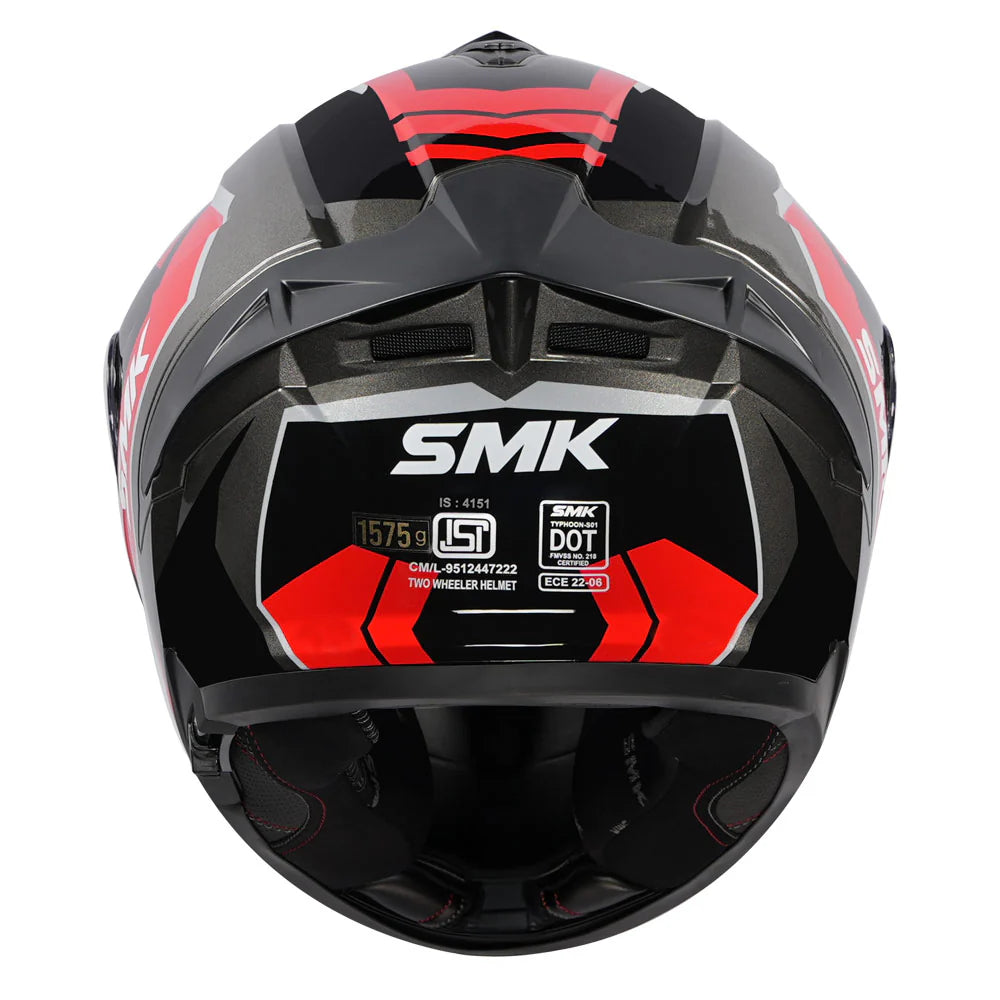 SMK Typhoon S01 Aerot  | D Ring with Dual Visor | GL - 632 | Motorbike Helmet | Gloss black and red
