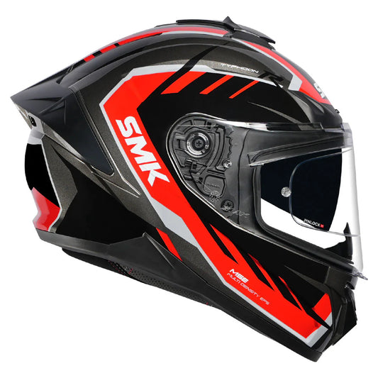 SMK Typhoon S01 Aerot  | D Ring with Dual Visor | GL - 632 | Motorbike Helmet | Gloss black and red