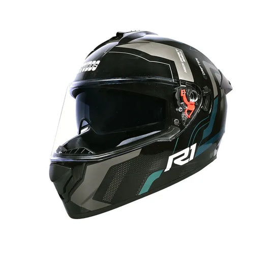 Studds Drifter D4-R1 ISI-DOT Certified Full Face Helmet | Dual Visor & Spoiler |Black Chameleon Blue
