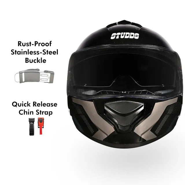 Studds Drifter D4-R1 ISI-DOT Certified Full Face Helmet | Dual Visor & Spoiler |Black Chameleon Blue