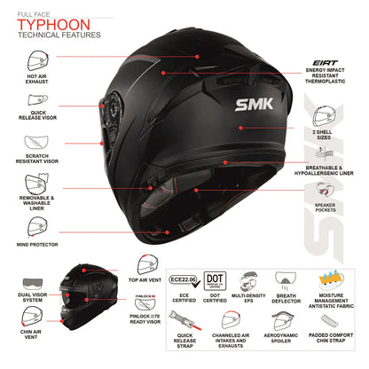 SMK TYPHOON AZONIX GL263 GLOSSY FULL FACE-DOT CERTIFIED HELMET