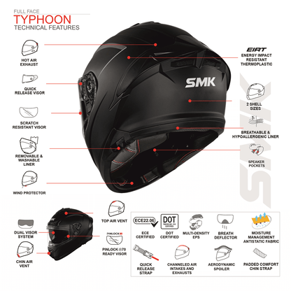 SMK Helmets - Typhoon - RD1 - Matt Black Red Blue - Dual Visor Full Face Helmet (MA235