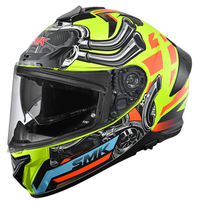SMK Typhoon MOTORHEAD | D Ring with Dual Visor | MA476 | Motorbike Helmet | Matt Yellow black orange