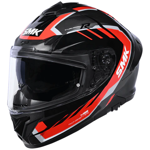 SMK Typhoon S01 Aerot  | D Ring with Dual Visor | GL - 632 | Motorbike Helmet | Gloss black and red