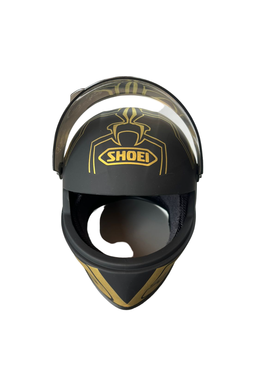 shoei black helmet witj gold visor Shoei Black gold Scale model miniature cat helmet – SPARIFY