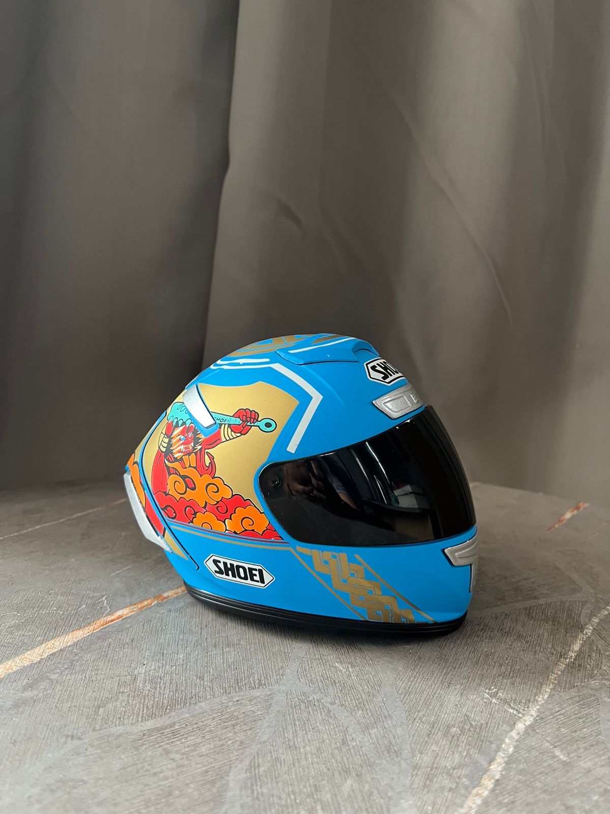 blue and gold motorcycle helmet SHOEI blue gold Creative Motorcycle Miniature helmet – SPARIFY