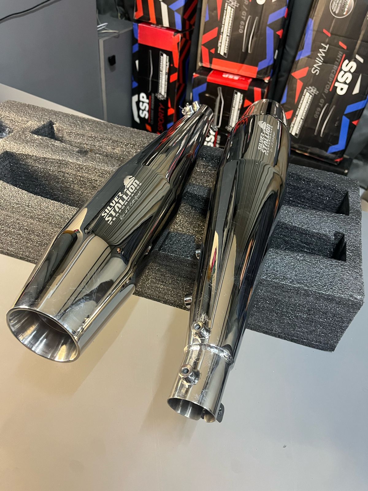 RE Interceptor 650 /GT 650 | SILVER STALLION | DYNO High Performance Exhaust System | Silver Glossy finish | Twin, SS304 - LIFE TIME WARRANTY