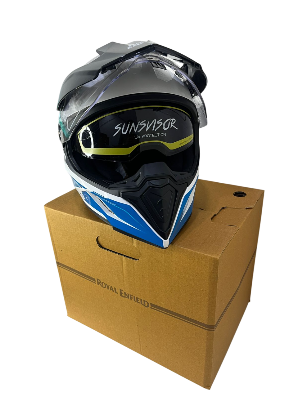 ROYAL ENFIELD OFF ROADING OPTIMUS DUAL SPORT MOTOCROSS HELMET - White Blue