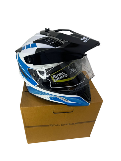 ROYAL ENFIELD OFF ROADING OPTIMUS DUAL SPORT MOTOCROSS HELMET - White Blue
