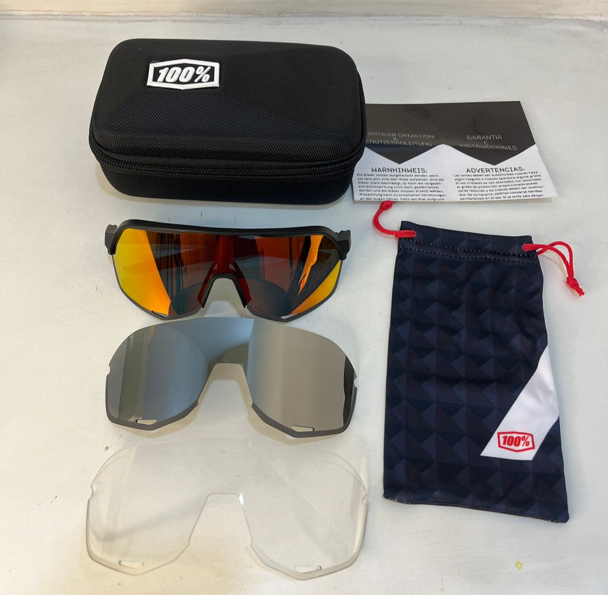 100% Aerocraft performance sunglass - Sport and Cycling Eyewear include Extra 2 Lens (Shades Red) - 1 YEAR WARRANTY