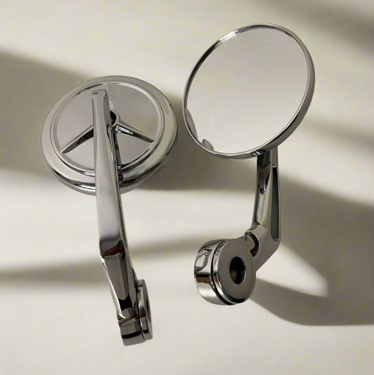 Merc Edition | Chrome Handle Bar End Side Mirror For Royal Enfiled Classic /Electra / Reborn/Standard - 350/ 500,Himalayan 450 Hunter 350, Meteor 350, Super Meteor , Interceptor , Gt 650, Himalayan/Scram 411, Bear 650 Round Mirrors