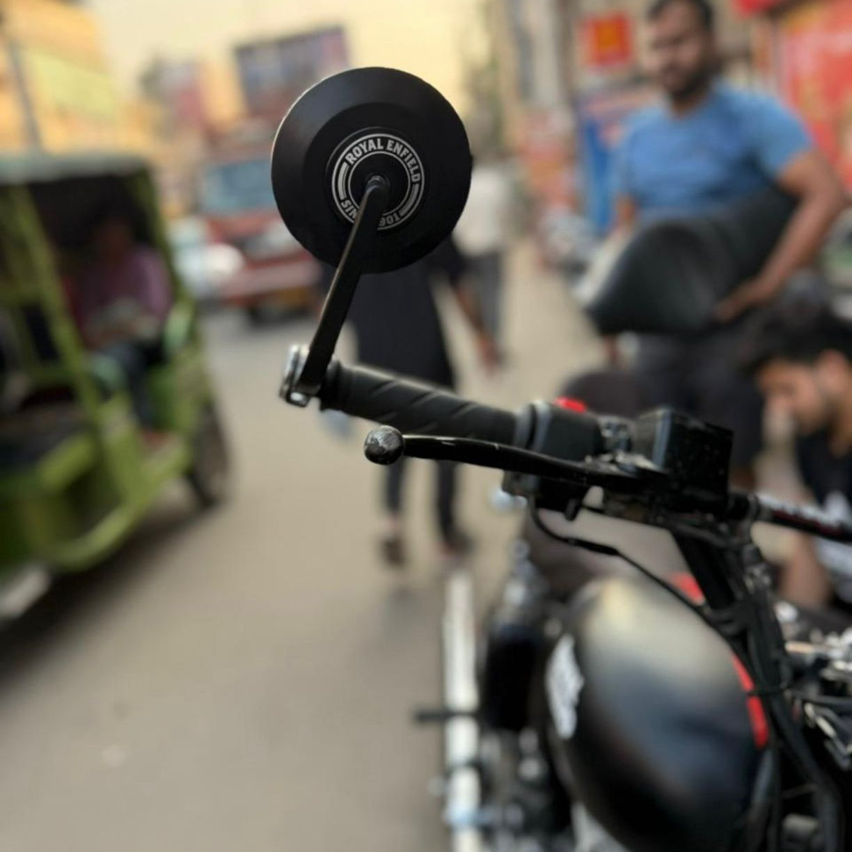 Handle Bar End Side Mirror ( New Edition ) For Royal Enfiled Guerrilla 450 & Continental GT 650, Interceptor 650, Bear 650, Classic 650, Super Meteor 650,Classic 350, Hunter 350, Meteor 350, Goan Classic 350 Round Mirrors