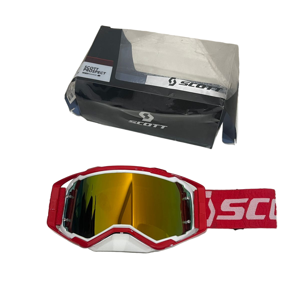 Scott. Prospect 2.0 ( MX )Motocross Goggles | Off road | Outdoor Sports Red White ( Gold tint )  - Premium