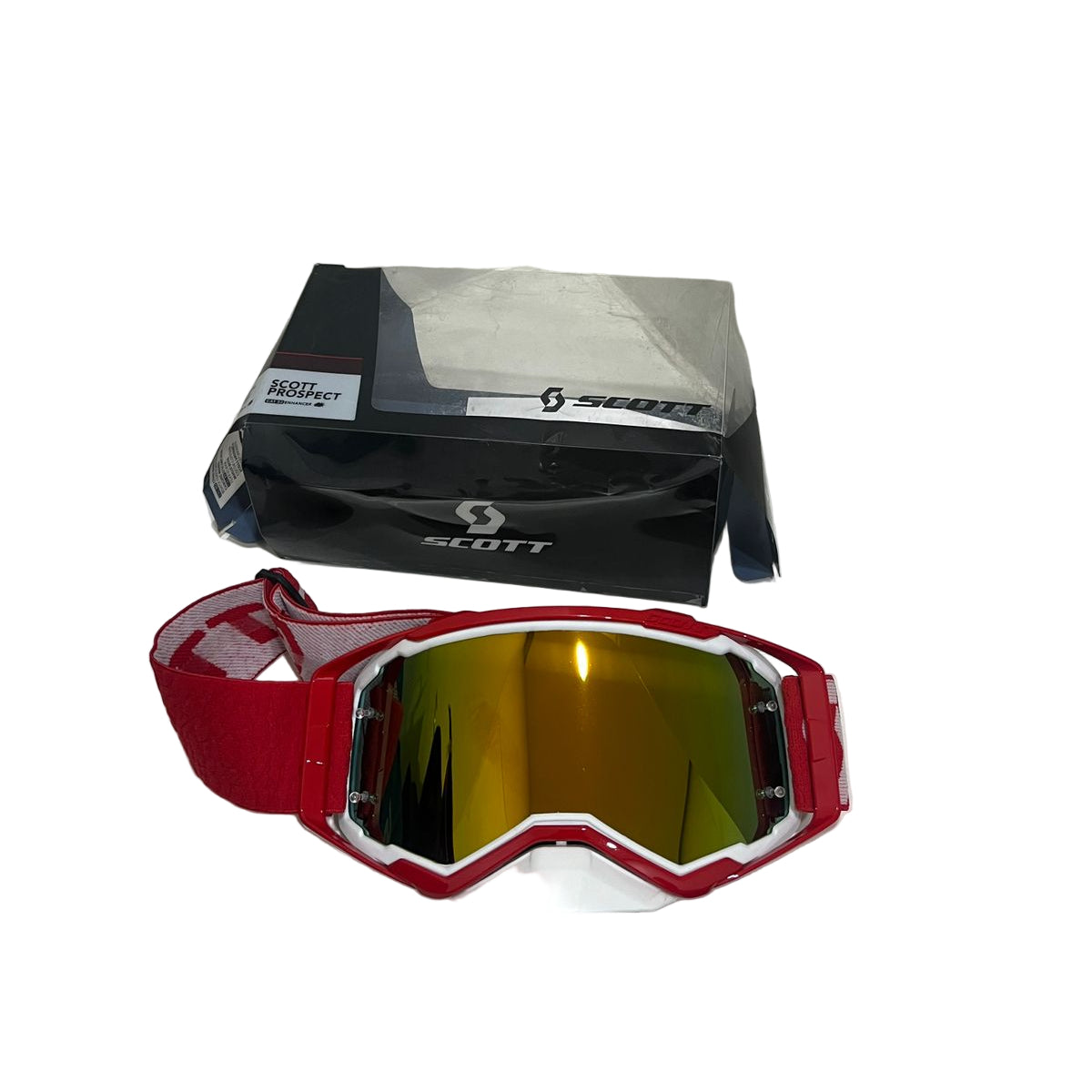 Scott. Prospect 2.0 ( MX )Motocross Goggles | Off road | Outdoor Sports Red White ( Gold tint )  - Premium
