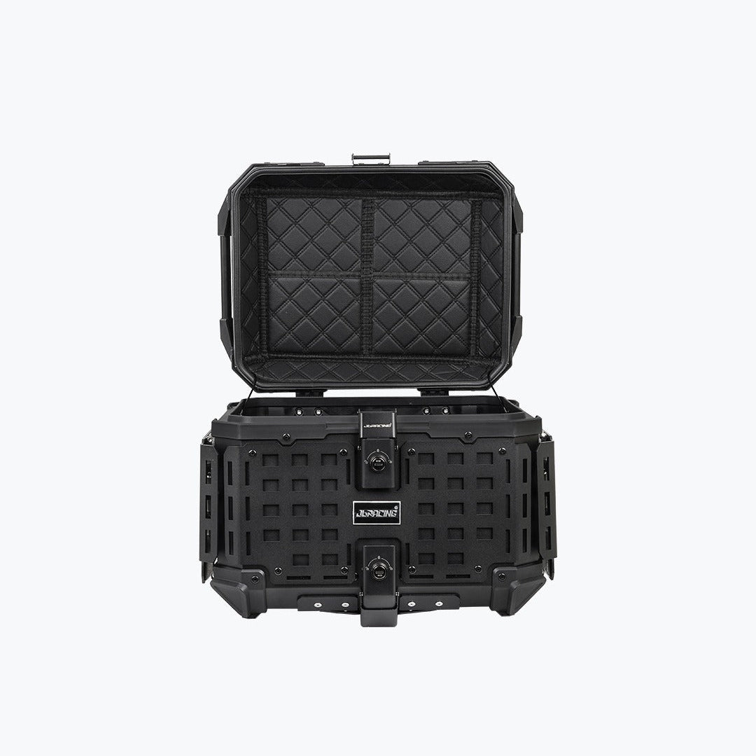 JB RACING litres | armoured aluminium alloy top box | Waterproof | BLACK ( fits all motorcycles ) - FREE BACKREST CUSHION PAD