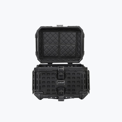 JB RACING litres | armoured aluminium alloy top box | Waterproof | BLACK ( fits all motorcycles ) - FREE BACKREST CUSHION PAD
