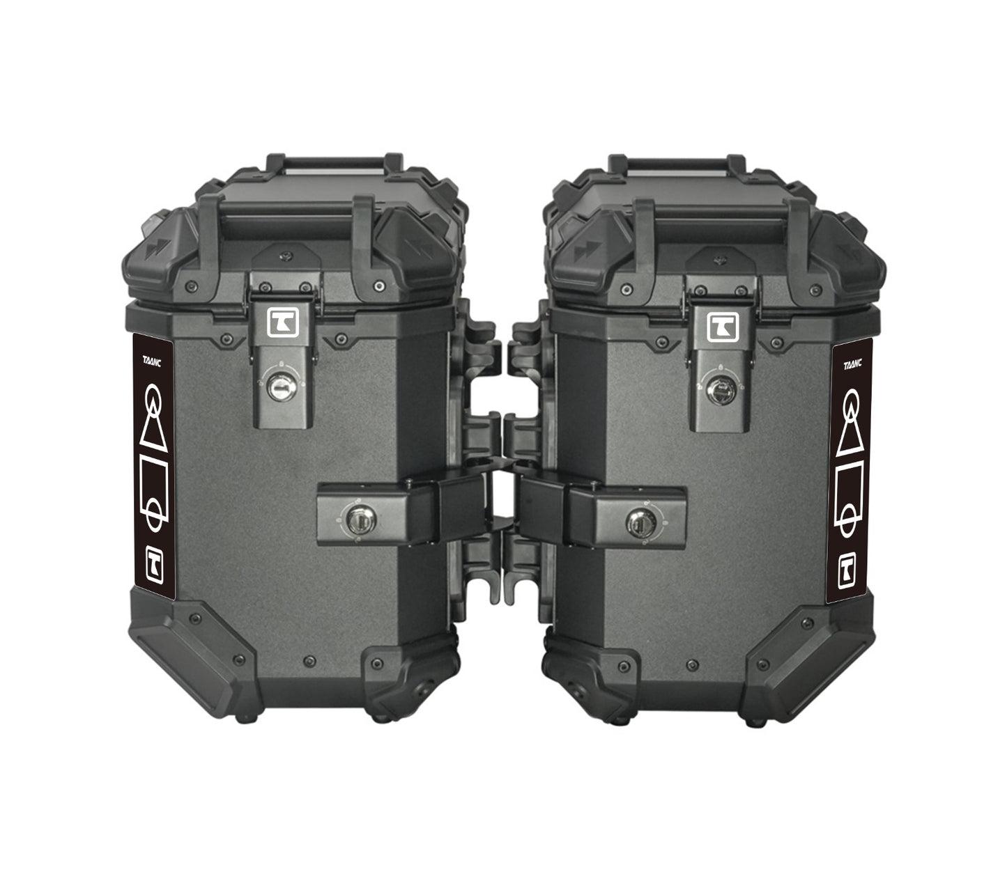 TAANC Overlander 137 Touring Setup 01 – X65 Top Box + Twin 36 Panniers | Stealth Black Aluminium Combo