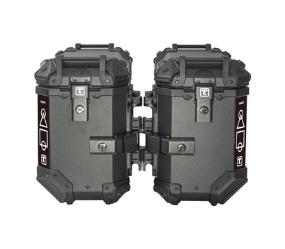 TAANC Overlander 137 Touring Setup 01 – X65 Top Box + Twin 36 Panniers | Stealth Black Aluminium Combo
