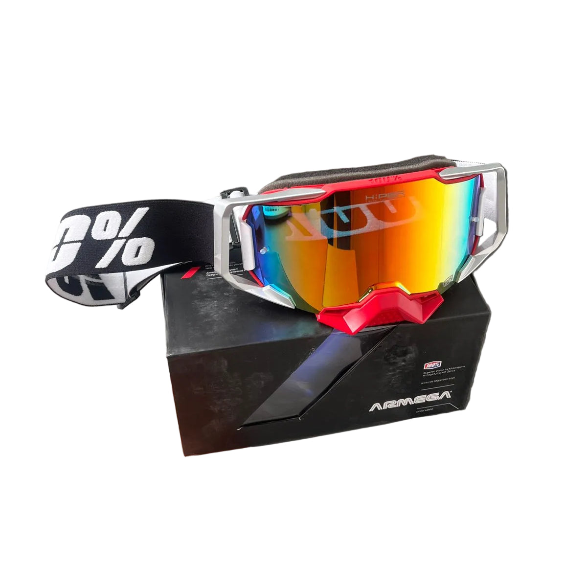 100 % AR MEGA Premium Protective Sport Goggles with Ultra HD Lens - BLACK RED TINTED