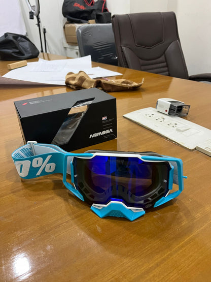 100 % AR MEGA Premium Protective Sport Goggles with Ultra HD Lens - BLUE WHITE TINTED