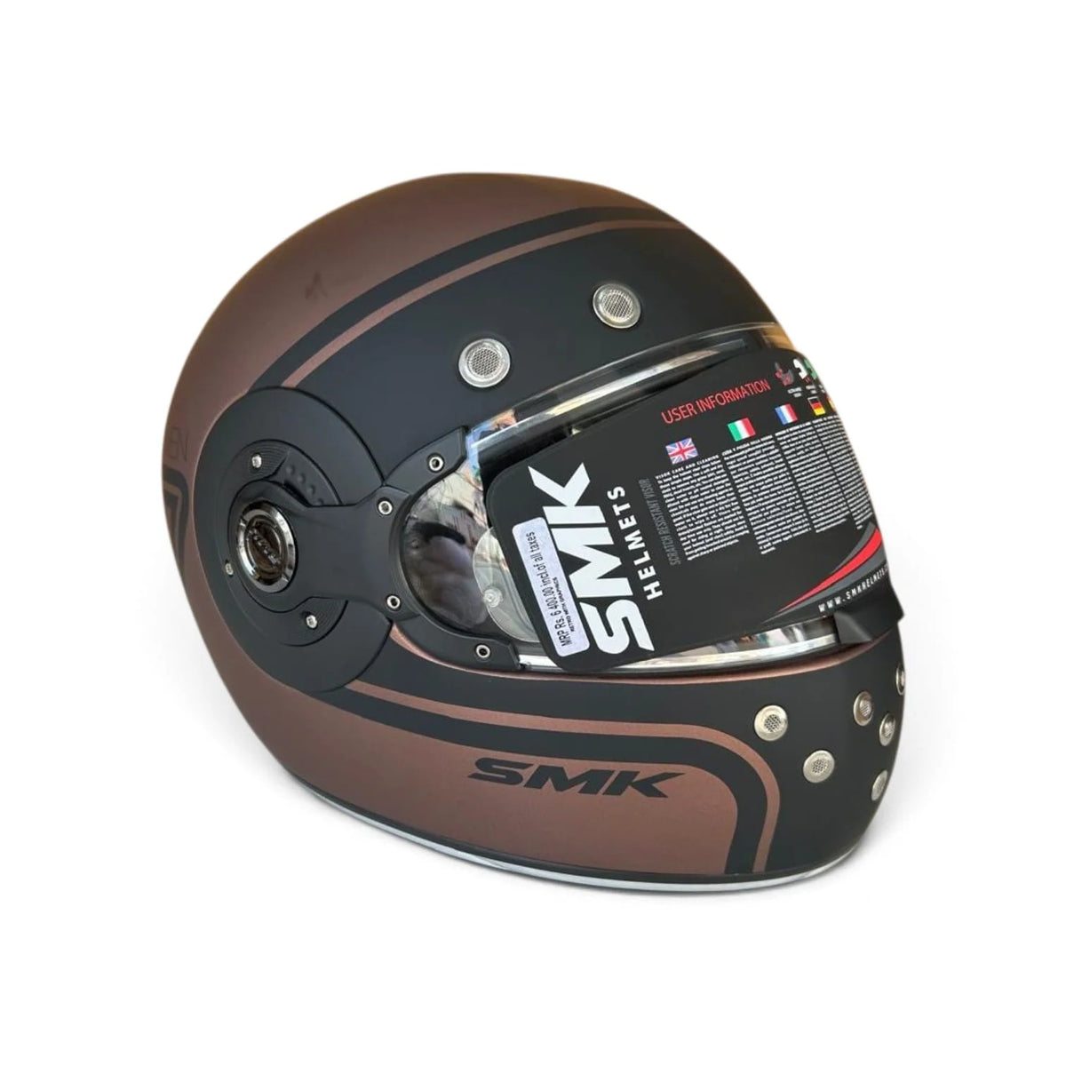SMK Retro 7 Matt Black Copper Helmet - MA720 - Pinlock 70 - ECE 22.06 Certified