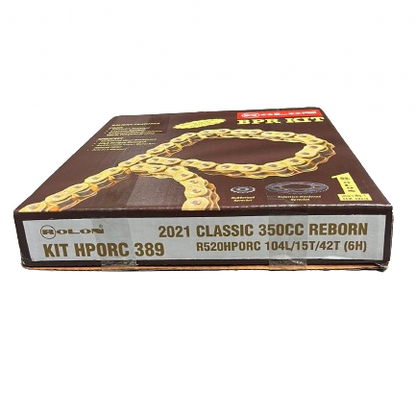 Royal Enfield Meteor 350 /New Classic Reborn 350/ Hunter 350 Rolon Brass Chain & Sprocket (Kit HPORC 389)