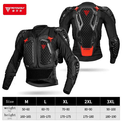 Motowolf Waterproof Mesh Body Protector | CE Level 2 Certified | Four Season | PG1 | Motorcycle Jackets | Anti Fall | Off-road Riding Body Armor - BLACK / RED