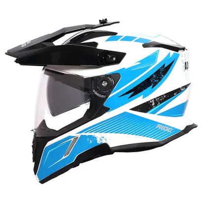 ROYAL ENFIELD OFF ROADING OPTIMUS DUAL SPORT MOTOCROSS HELMET - White Blue