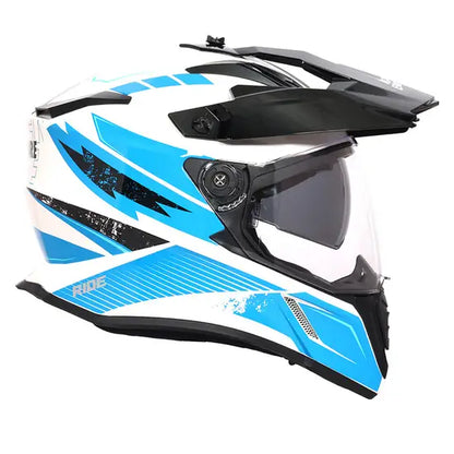 ROYAL ENFIELD OFF ROADING OPTIMUS DUAL SPORT MOTOCROSS HELMET - White Blue