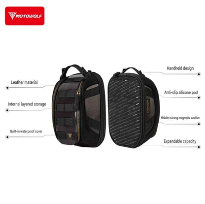Motowolf MB11 Retro Magnetic Motorcycle Tank Bag 3L–5L | Expandable Vintage Tank Bag with Waterproof Cover & Strong Magnets