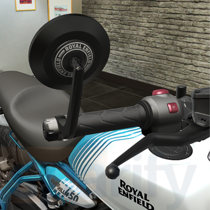Handle Bar End Side Mirror ( New Edition ) For Royal Enfiled Guerrilla 450 & Continental GT 650, Interceptor 650, Bear 650, Classic 650, Super Meteor 650,Classic 350, Hunter 350, Meteor 350, Goan Classic 350 Round Mirrors