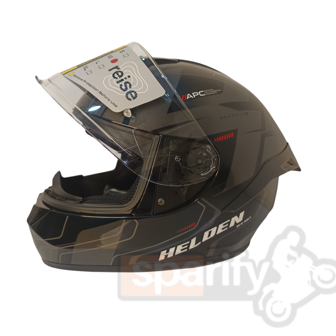 Reise Helden Full Face Riding Helmet | ISI/DOT/ECE Certified | European Design | Bluetooth Ready | Polycarbonate Shell - Grey / Black Gloss