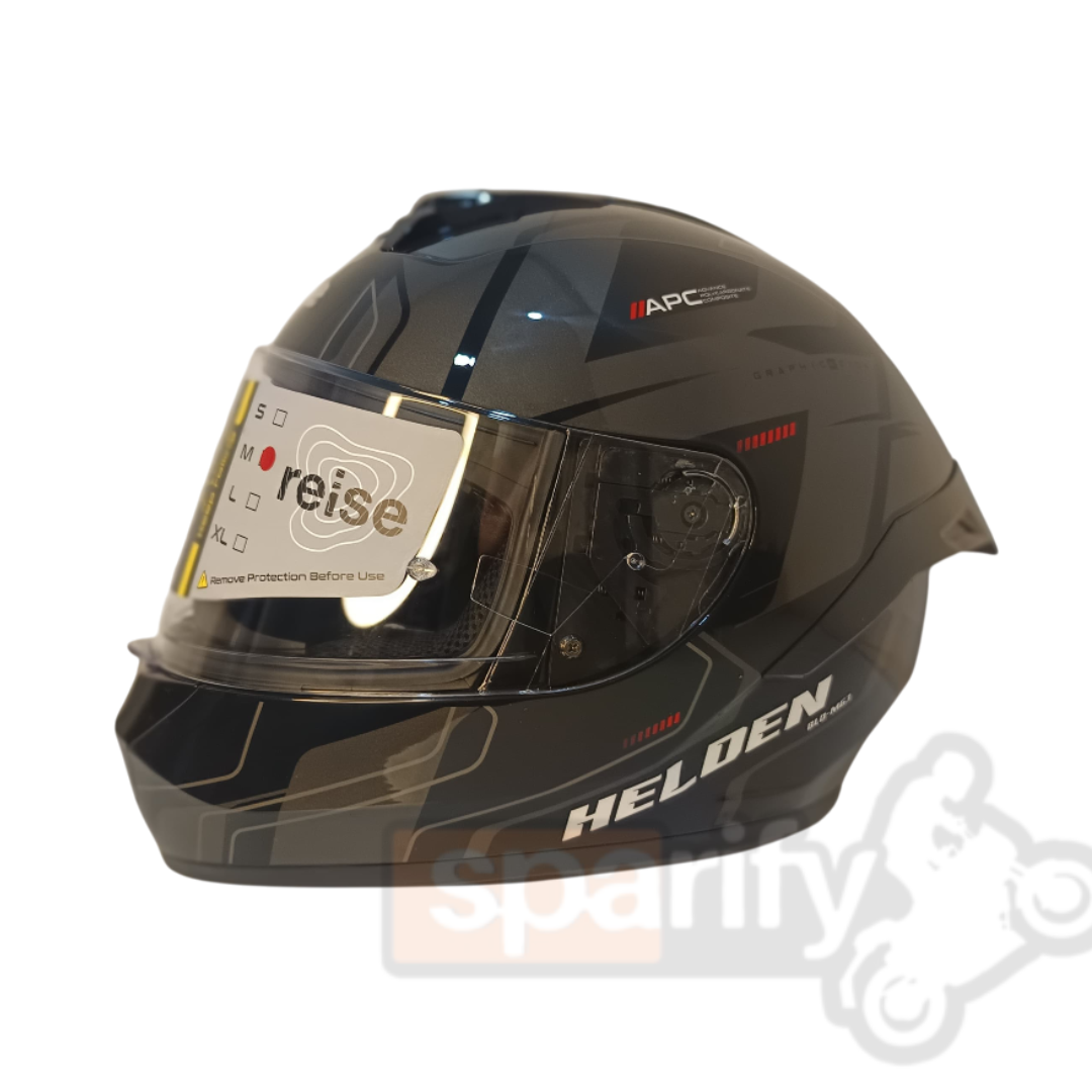 Reise Helden Full Face Riding Helmet | ISI/DOT/ECE Certified | European Design | Bluetooth Ready | Polycarbonate Shell - Grey / Black Gloss