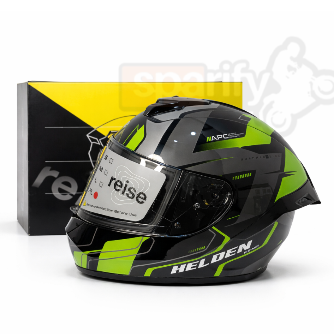 Reise Helden Full Face Riding Helmet | ISI/DOT/ECE Certified | European Design | Bluetooth Ready | Polycarbonate Shell - Green / Black