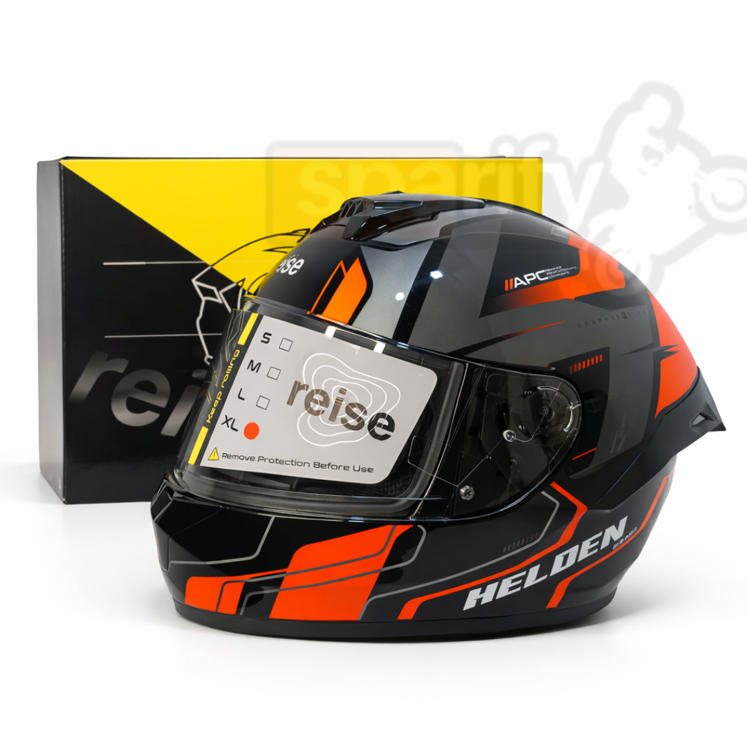 Reise Helden Full Face Riding Helmet | ISI/DOT/ECE Certified | European Design | Bluetooth Ready | Polycarbonate Shell - Orange / Black Gloss