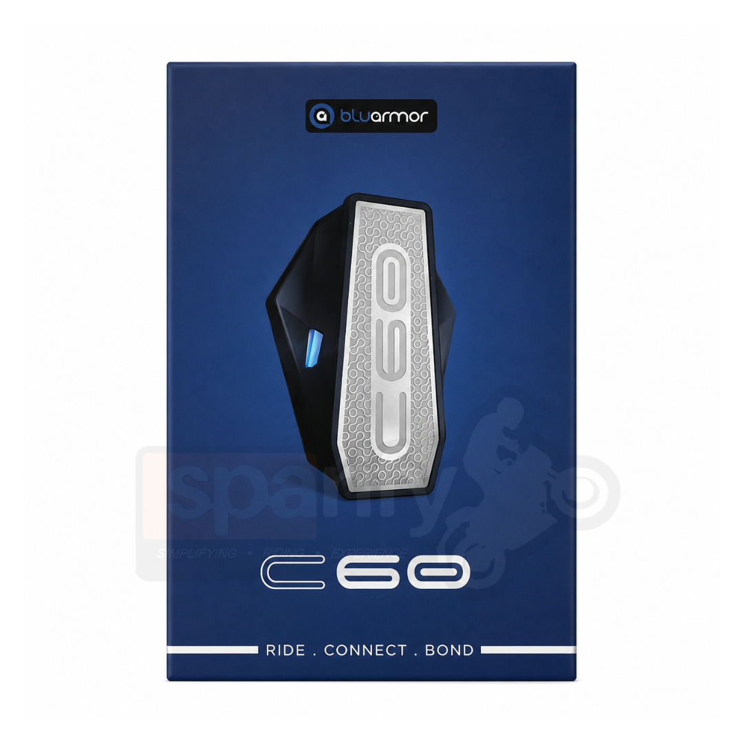 Bluarmor C60 Helmet bluetooth Intercom device with ANC, Collision Warnings, Crash Detection, Earphone, GPS Navigation, Hands Free Calling, Integrated Speakers, Microphone, Motion and Impact Sensors, Voice Assist (1200 m 16 hr)