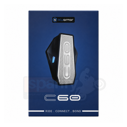 Bluarmor C60 Helmet bluetooth Intercom device with ANC, Collision Warnings, Crash Detection, Earphone, GPS Navigation, Hands Free Calling, Integrated Speakers, Microphone, Motion and Impact Sensors, Voice Assist (1200 m 16 hr)