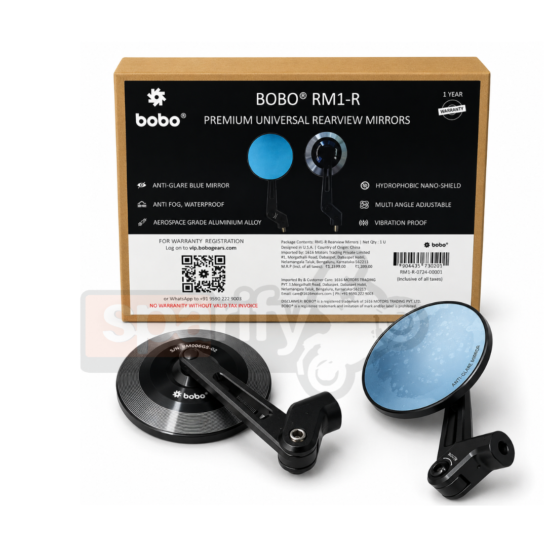BOBO RM1-R Premium Motorcycle Rearview Mirror, Anti-Glare, Anti-Fog, 360-Degree Rotation, Multi-Angle Adjustable