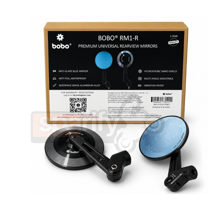 BOBO RM1-R Premium Motorcycle Rearview Mirror, Anti-Glare, Anti-Fog, 360-Degree Rotation, Multi-Angle Adjustable