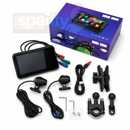 Wireless Motorcycle Carplay | 5 Inch | Ipx7 Waterproof | Gps Navigator with ( 2 Hd Cameras ) | Motorcycle Gps Tracker | 1024*600 | Dual recording System - for all Motorcycles
