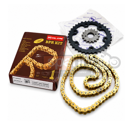 Royal Enfield Meteor 350 /New Classic Reborn 350/ Hunter 350 Rolon Brass Chain & Sprocket (Kit HPORC 389)