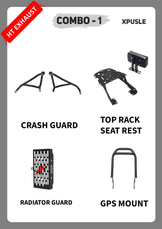 COMBO 1 XPULSE Crash Guard +Top Rack Seatrest + Radiator Guard + GPS Mount – HT EXHAUST