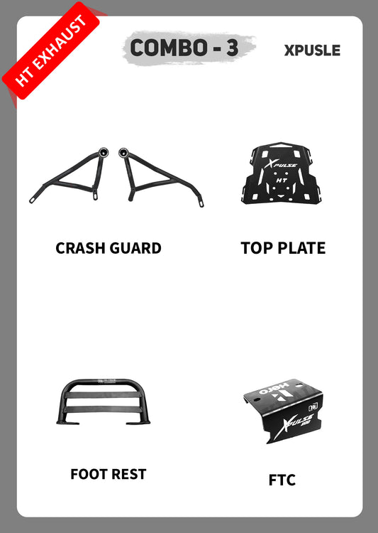 COMBO 3 XPULSE Crash Guard + Top Plate only + Footrest + Brake Fluid Tank Cap– HT EXHAUST