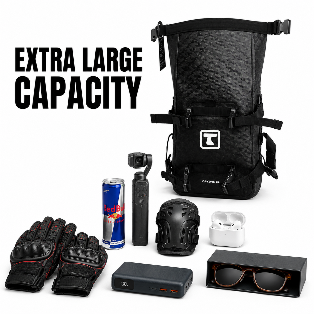 TAANC Hypertourer Combo – Waterproof Motorcycle Luggage Set with 40L Tail Bag, 30L Saddle Bags, Bumper Bag Pair & Thigh Bag - BLACK