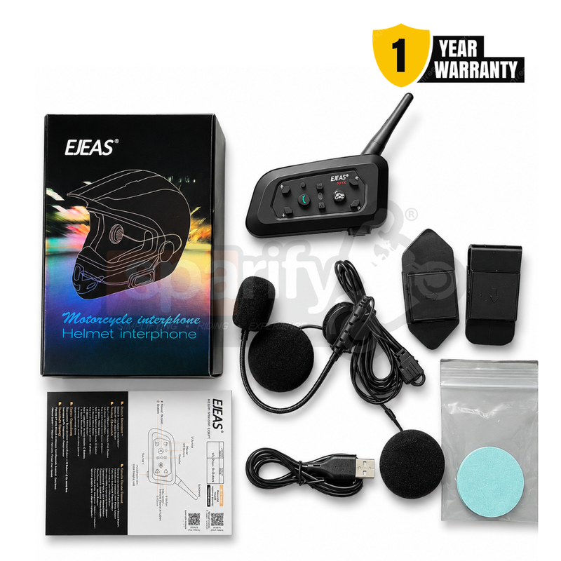 EJEAS V6 Pro + Helmet Intercom Communication System V6 Motorcycle Bluetooth On Ear Headphones Connect Up to 6 Riders 1200M V6 Pro(1 Pack) - 1 YEAR WARRANTY