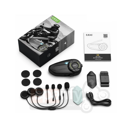 EJEAS Q8 Motorcycle Mesh Intercom, 6 Riders Group Talking at The Same Time - 6 months warranty