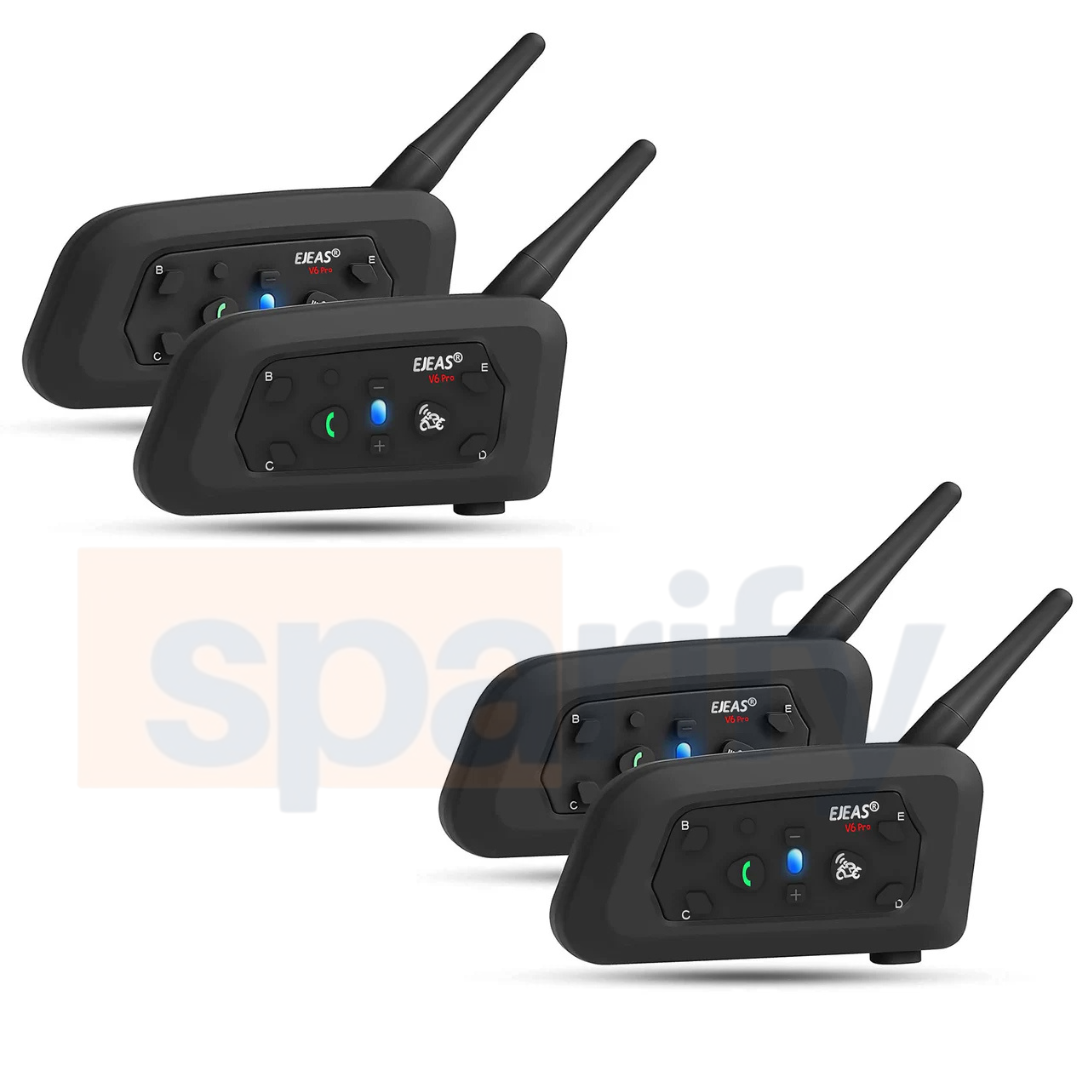 EJEAS V6 Pro + Helmet Intercom Communication System V6 Motorcycle Bluetooth On Ear Headphones Connect Up to 6 Riders 1200M V6 Pro(1 Pack) - 1 YEAR WARRANTY